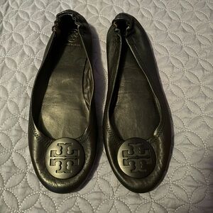 Tory Burch Black Leather Ballet Flats